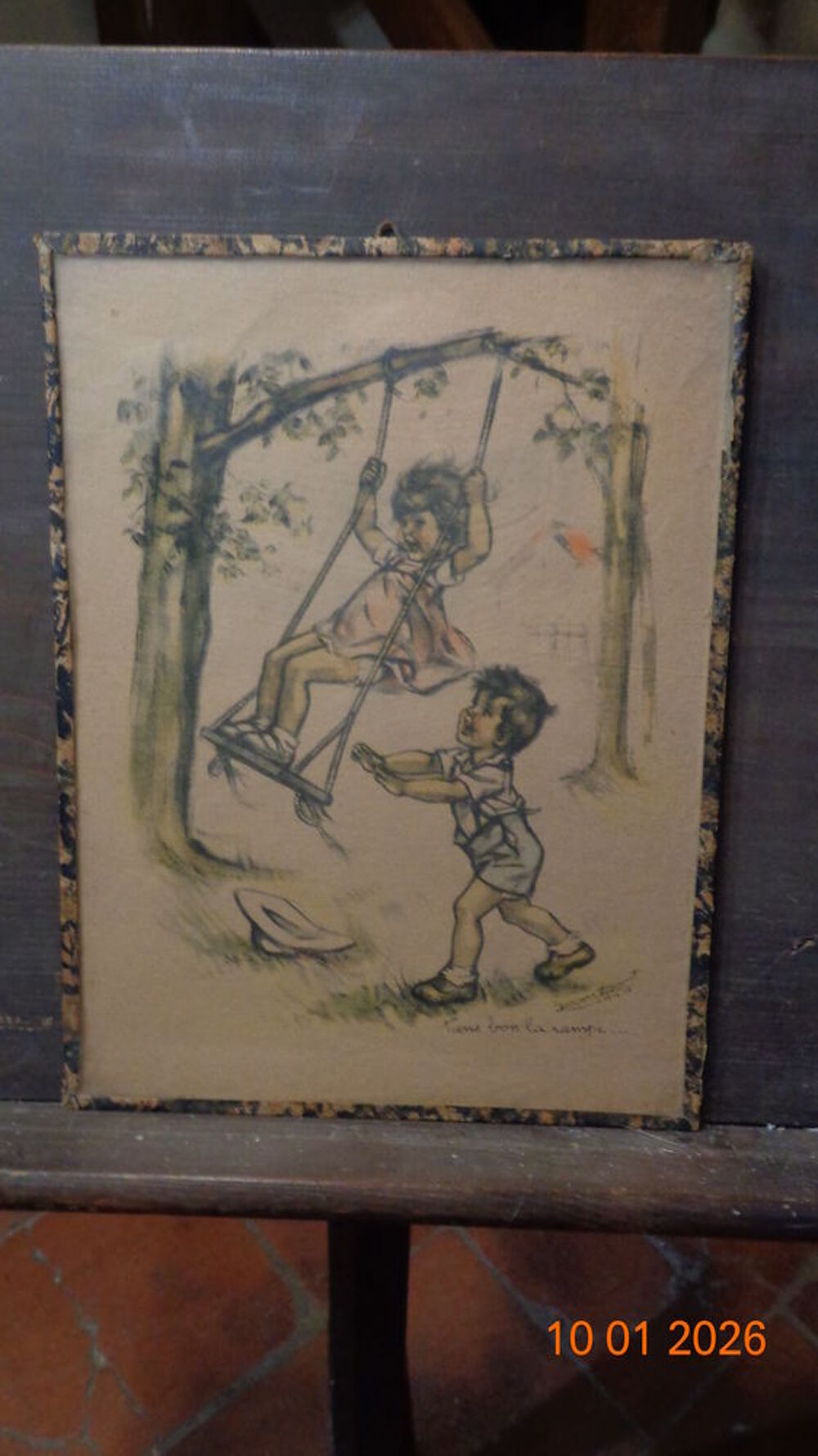 GERMAINE BOURET ILLUSTRATION ANCIENNE SOUS VERRE Décoration