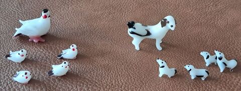 lot de 10 animaux miniatures en pâte de verre pigeon  chien 4 Carnon Plage (34)