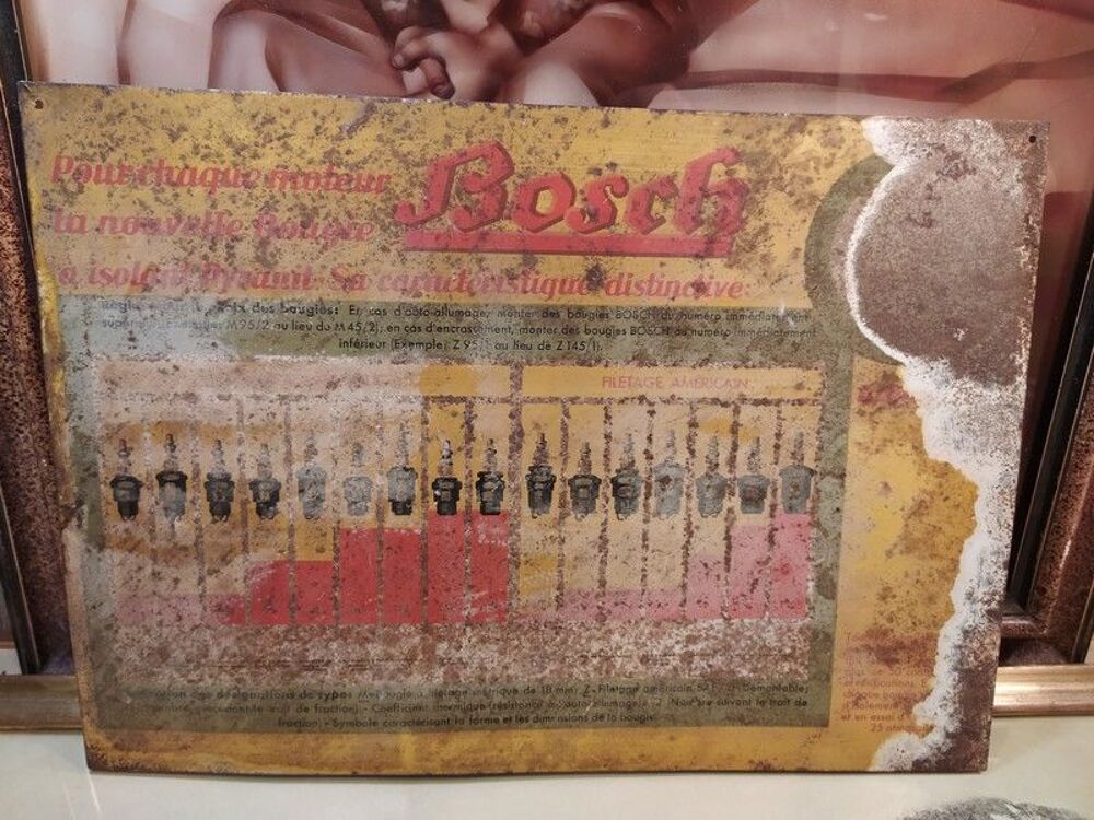 Rare et Ancienne T&ocirc;le Publicitaire Bougies Bosch 1902-1932 