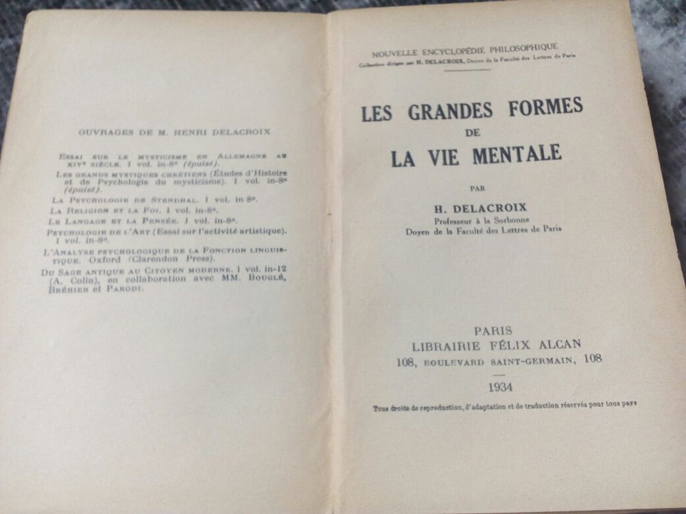 Henri Delacroix les grandes formes de la vie mentale Livres et BD