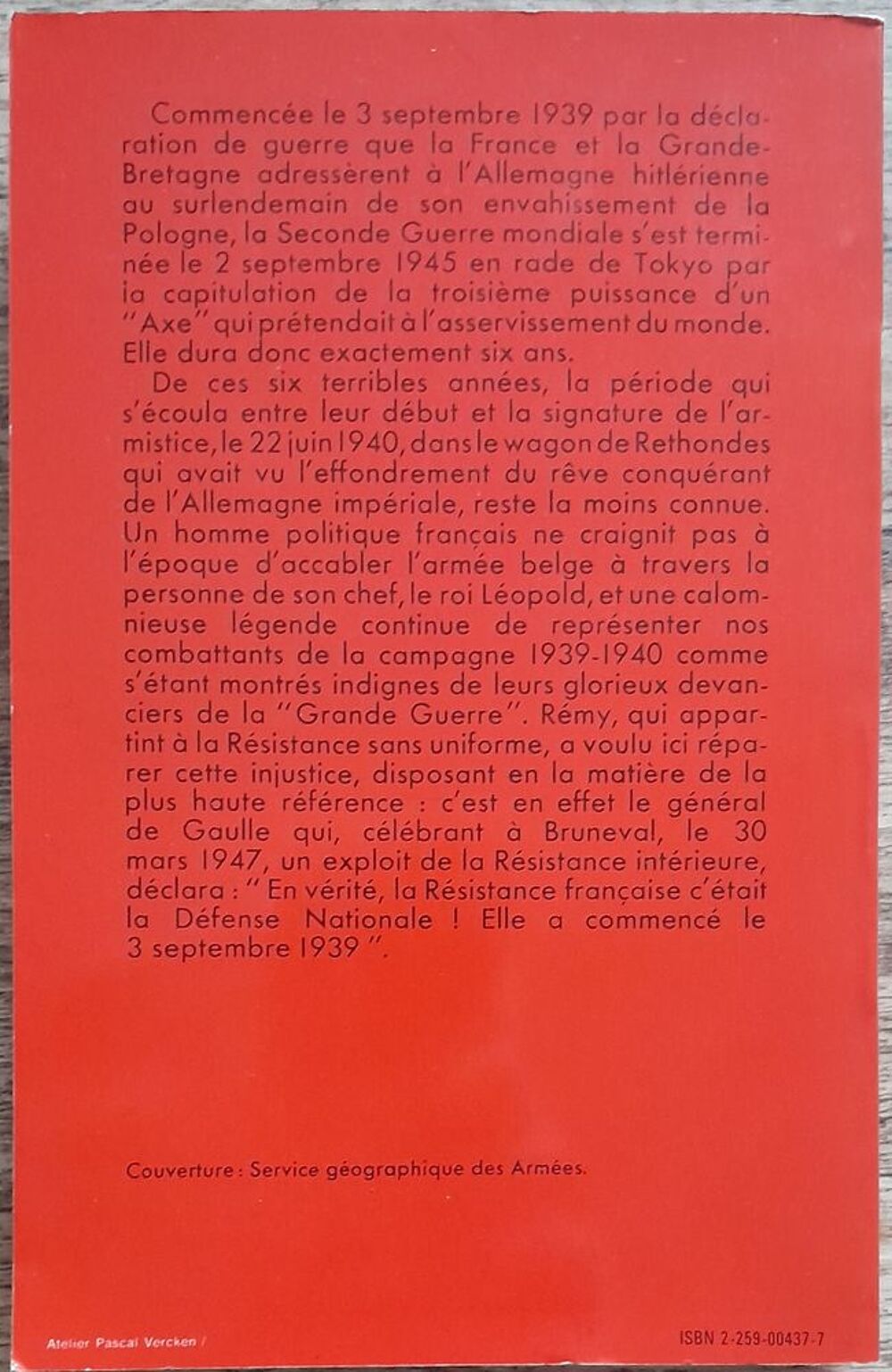 LA R&eacute;sistance a commenc&eacute; le 3 septembre 1939 - R&eacute;my Livres et BD
