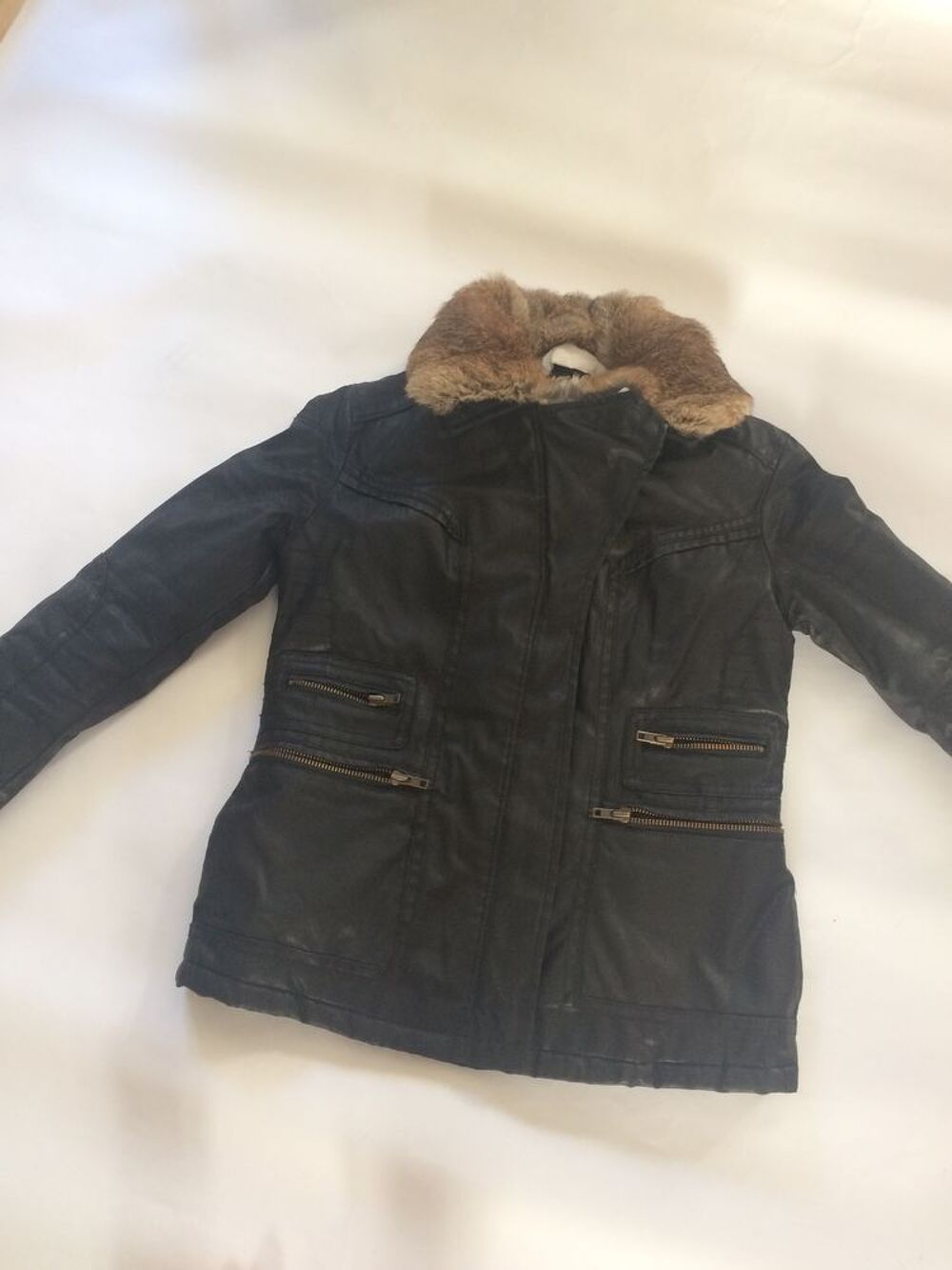 veste cuir, col fourrure amovible T38 - Zadig Vêtements
