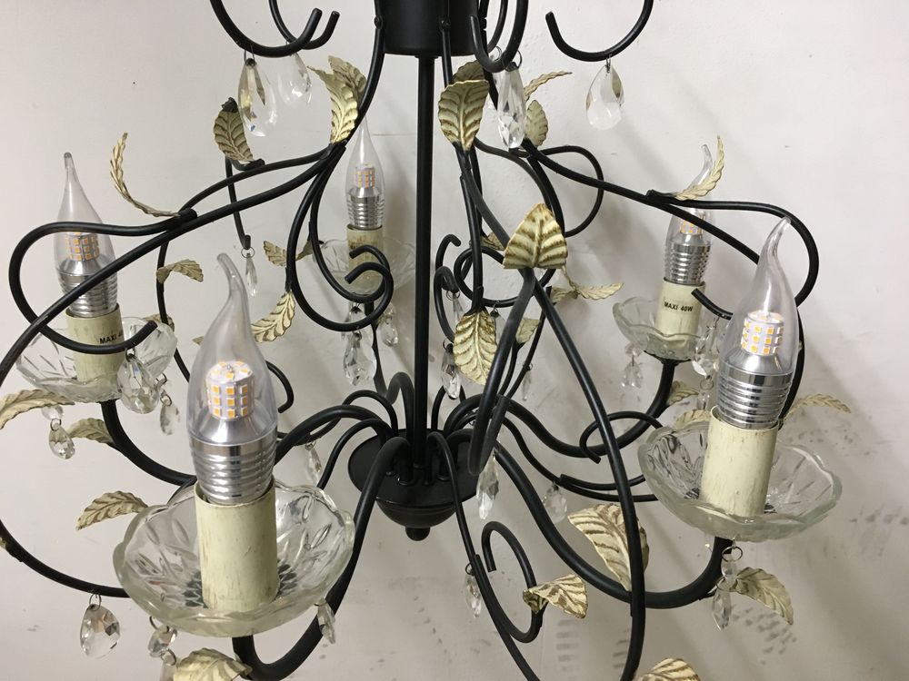 Lustre pampilles 5 ampoules " bougie LED " Décoration