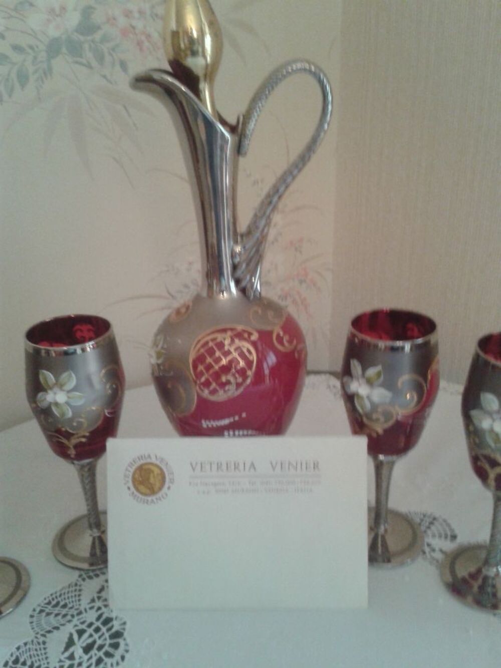 CRISTAL DE MURANO VINTAGE (1981) 6 verres + plateau+cruche 