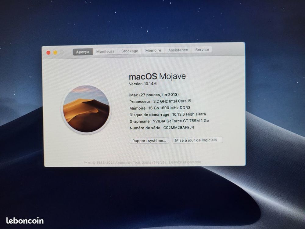IMac 27 pouces fin 2013 Matériel informatique