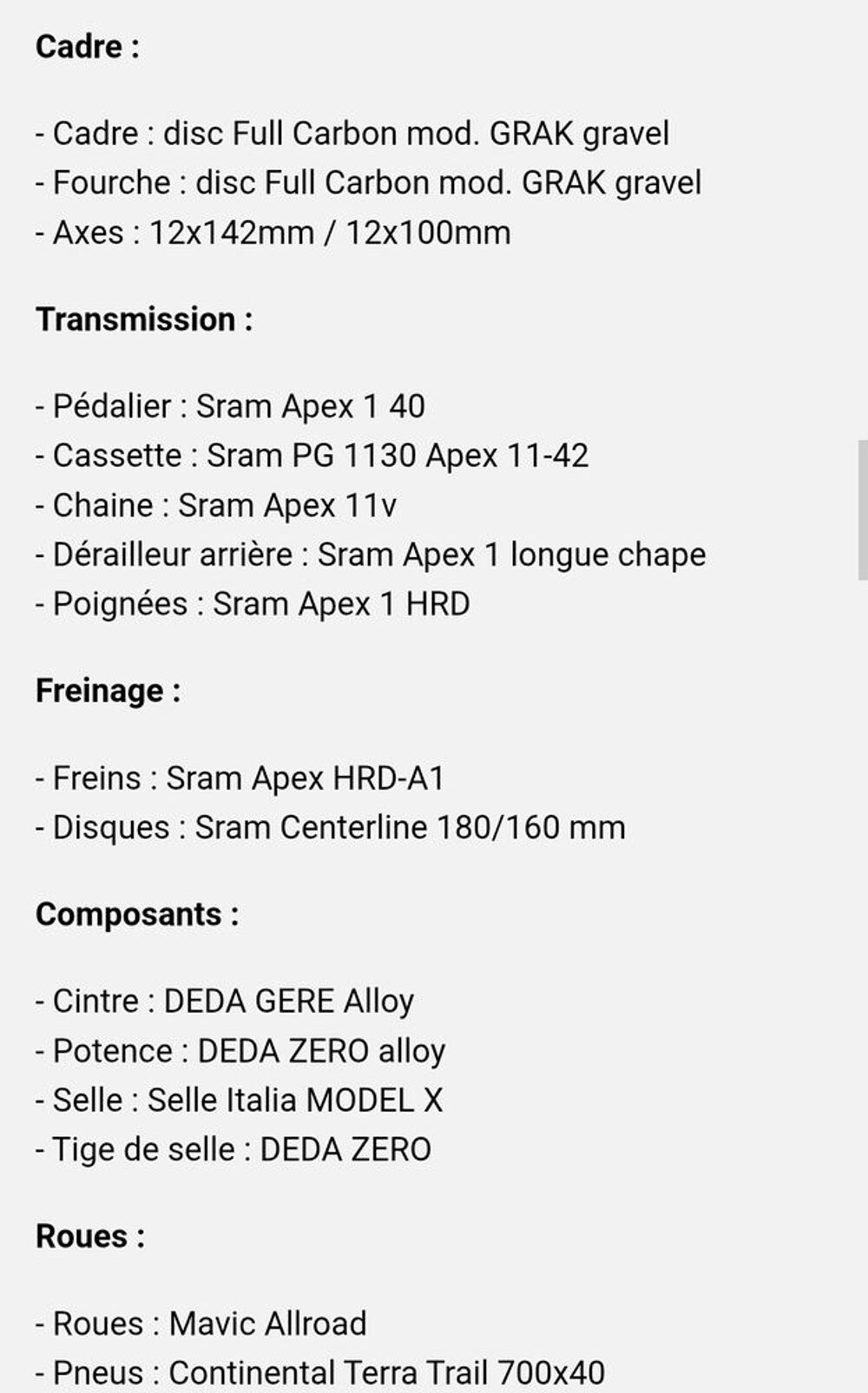 Gravel en carbone taille S Vélos