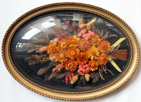 Grand cadre verre bombé, fleurs séchées vintage 70 35 Issy-les-Moulineaux (92)