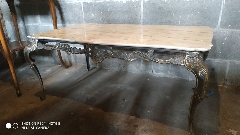 TABLE FER FORGEE PLATEAU MARBRE Meubles