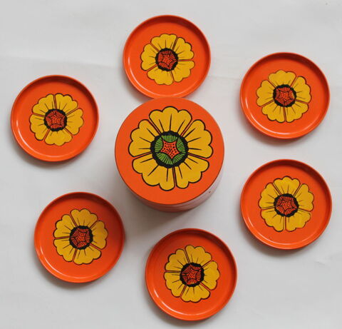Coasters Sous verres bois laqu orange Japon vintage 70 15 Issy-les-Moulineaux (92)