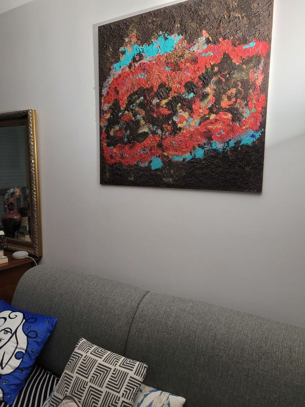 Un tableau abstrait sur bois largeur 95 hauteur 99 Décoration