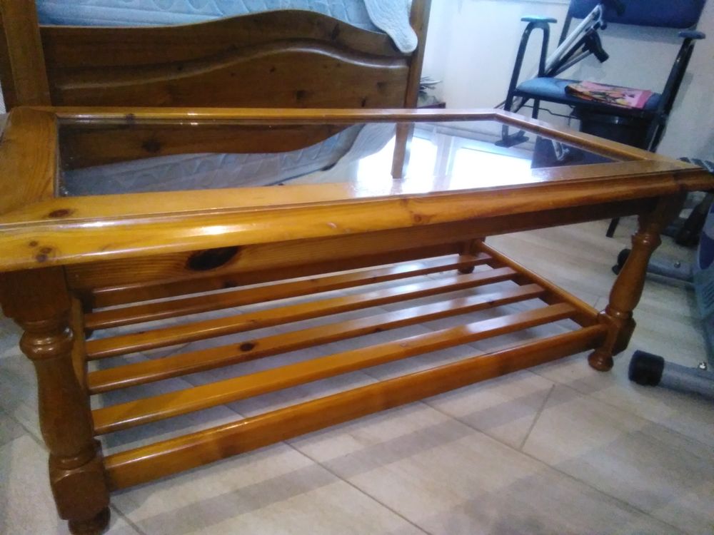 table basse pin et verre Meubles