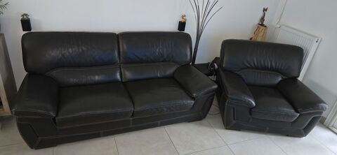 Canap� + Fauteuil cuir brun fonc� 150 Rognac (13)