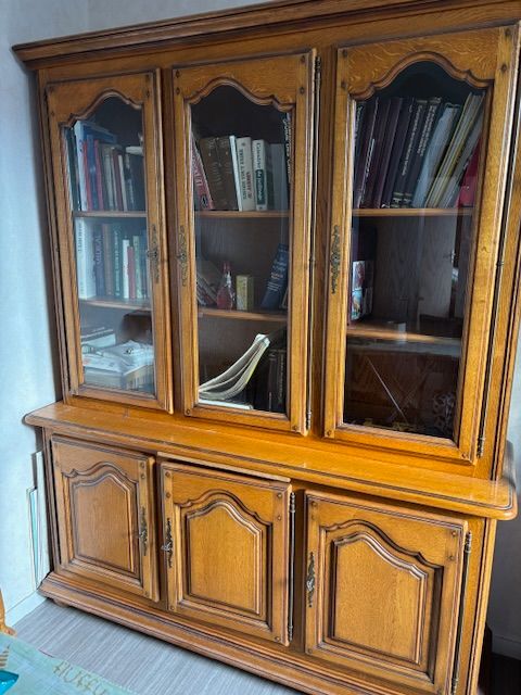 Grande vitrine biblioth�que buffet en ch�ne massif 215 Cl�rey (10)