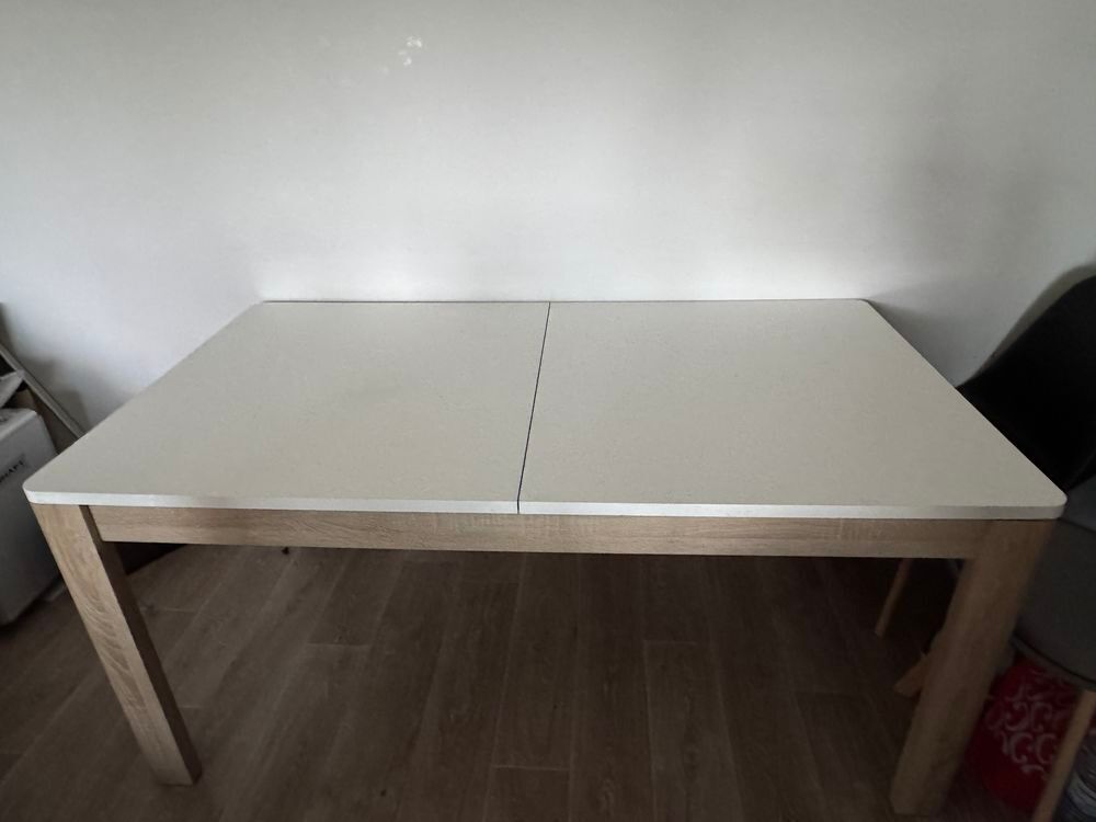 Table blanche et bois avec rallonge Meubles