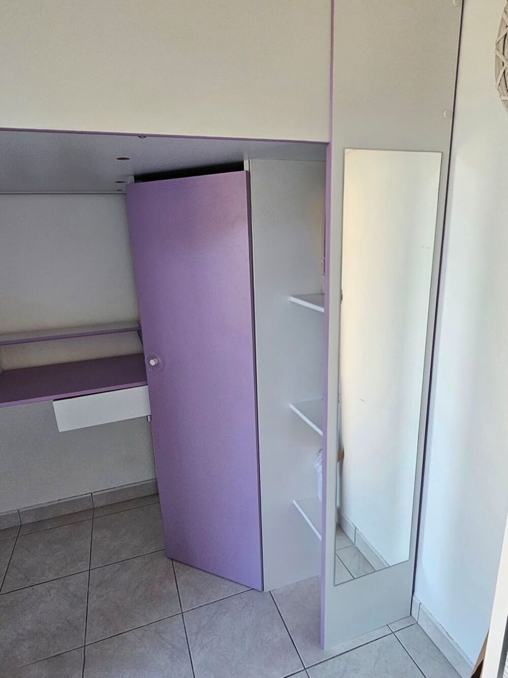 Lit mezzanine + matelas -blanc lilas ? MILA (marque PARISOT) Mobilier enfants