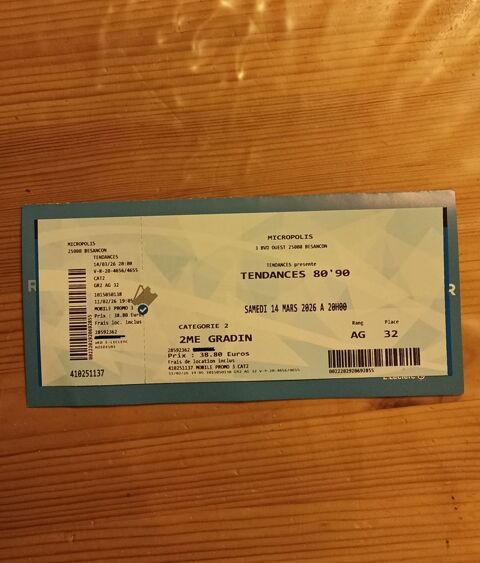 Billet concert Tendances 80' 90 Besançon 38 Vesoul (70)