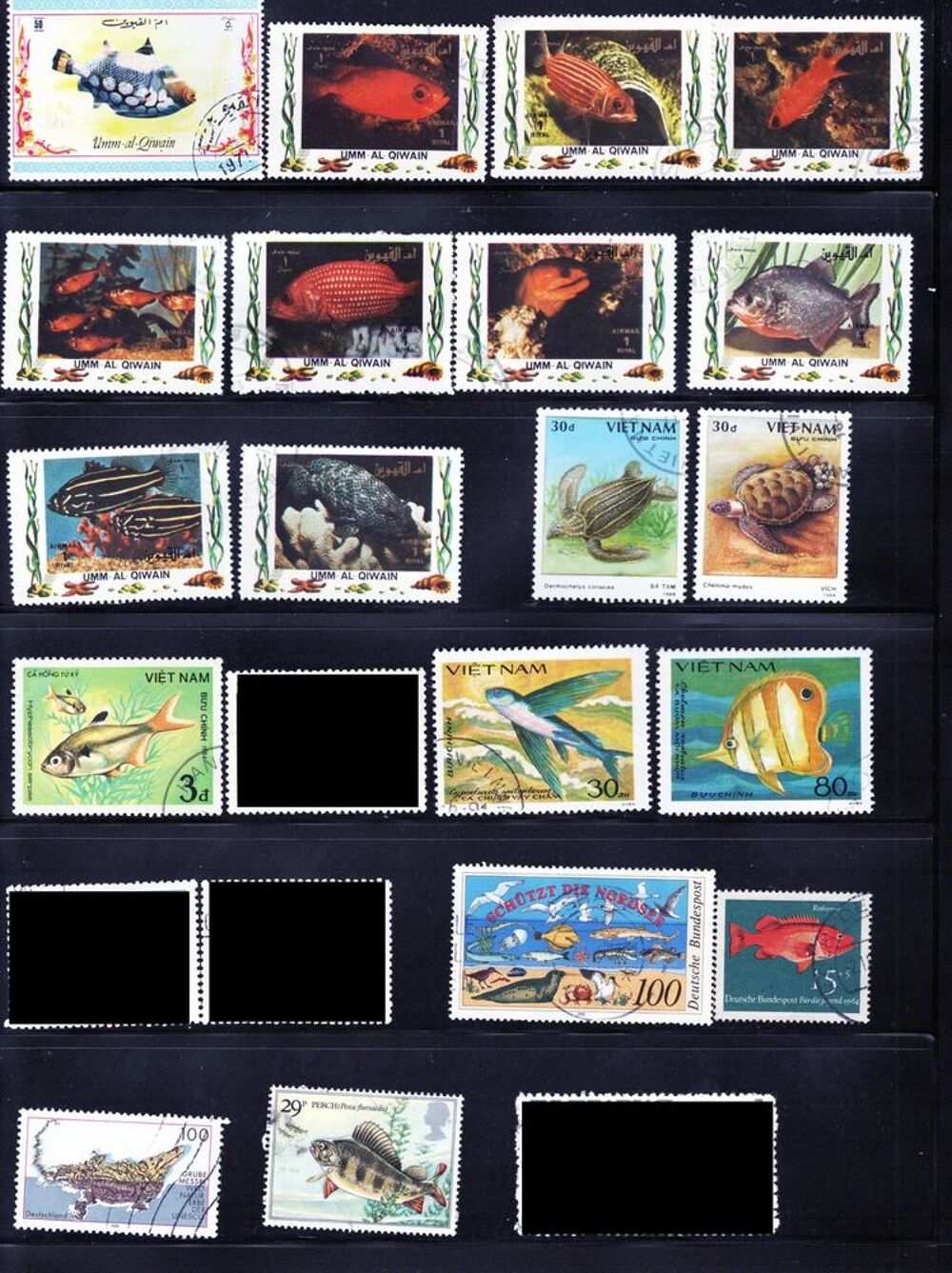 lot de 102 timbres du MONDE sur la FAUNE AQUATIQUE 