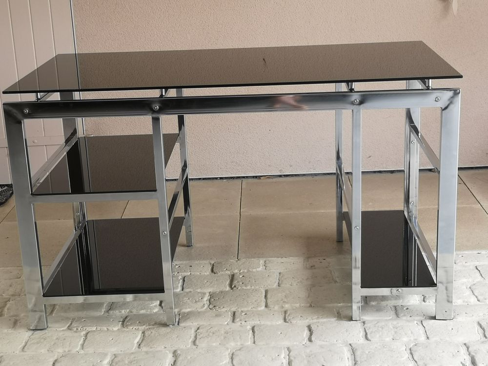 Bureau et &eacute;tag&egrave;re verre/m&eacute;tal, ensemble ou s&eacute;par&eacute;s Meubles