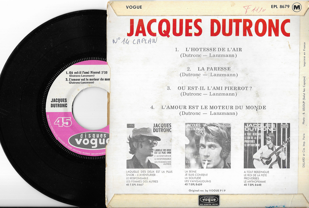 Vinyle 45 T , Jacques DUTRONC 1969 CD et vinyles