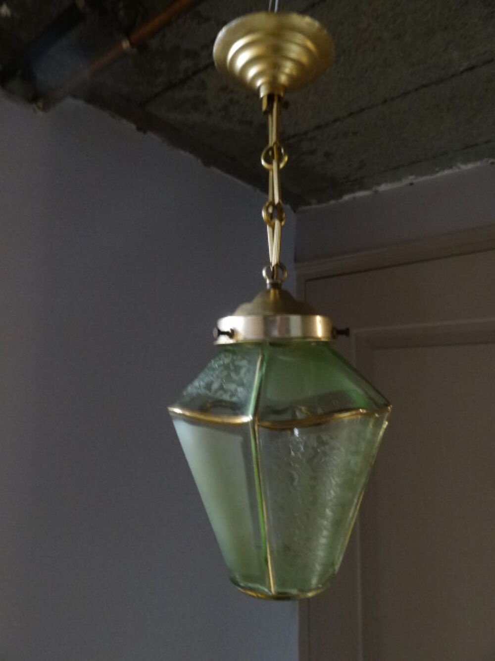 Petit lustre lanterne (laiton/verrerie) - ETAT NEUF Dcoration
