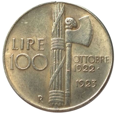 R�PLIQUE PLAQU� ARGENT - 100 LIRES MUSSOLINI 1923 0 Hautmont (59)