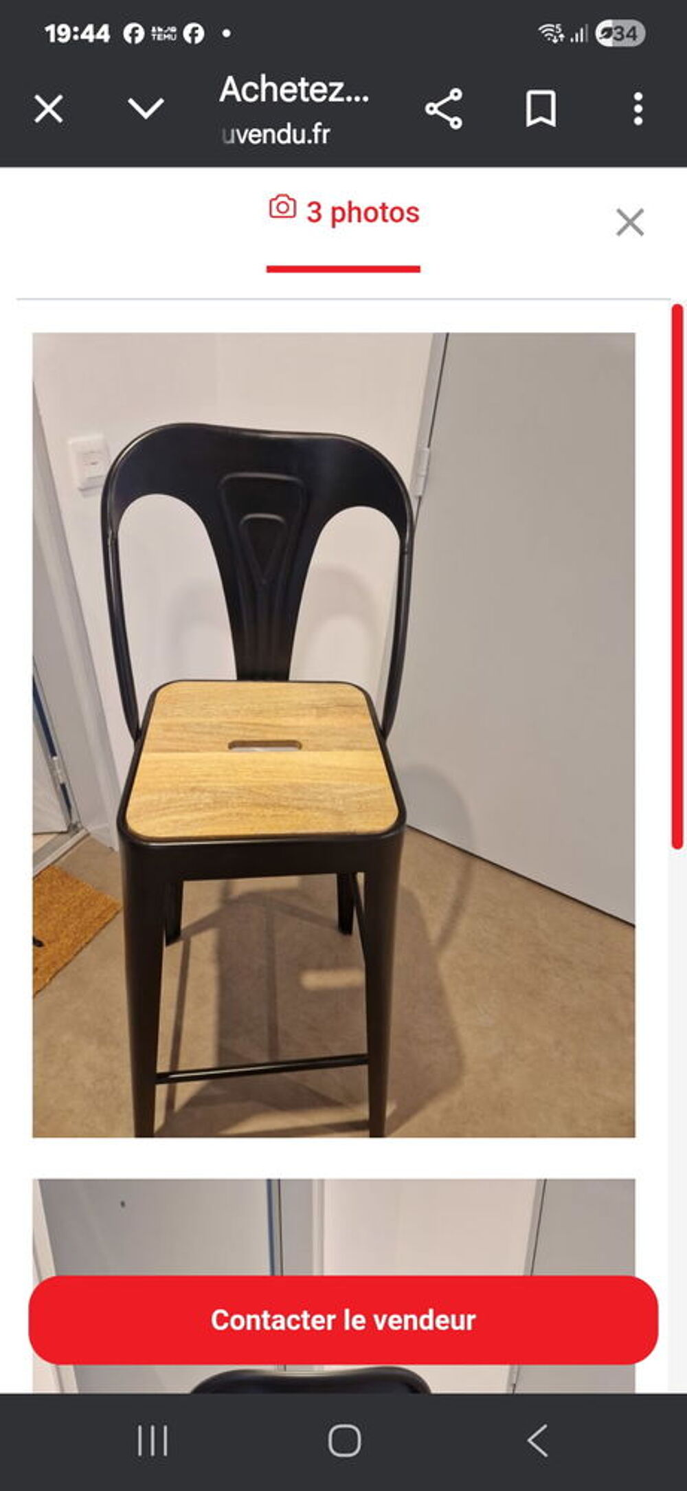 Deux magnifiques tabourets de bar haut 75 cm.sur dax Electroménager