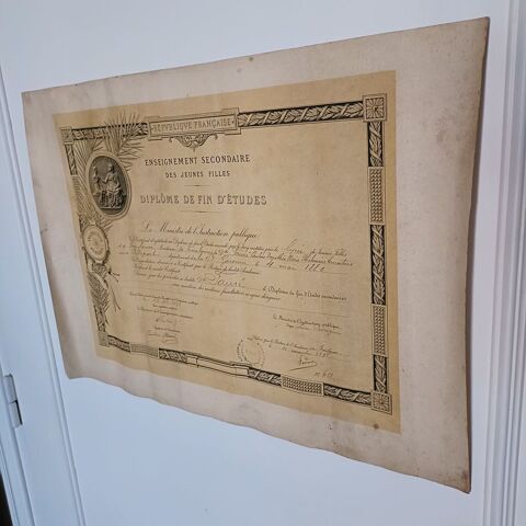 Ancien diplôme de fin d'étude enseignement des jeunes filles 10 Montauban (82)