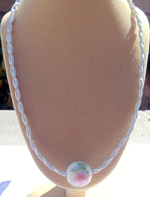 Collier tresse plaqu�es argent 925 avec perle porcelaine 29 Alata (20)