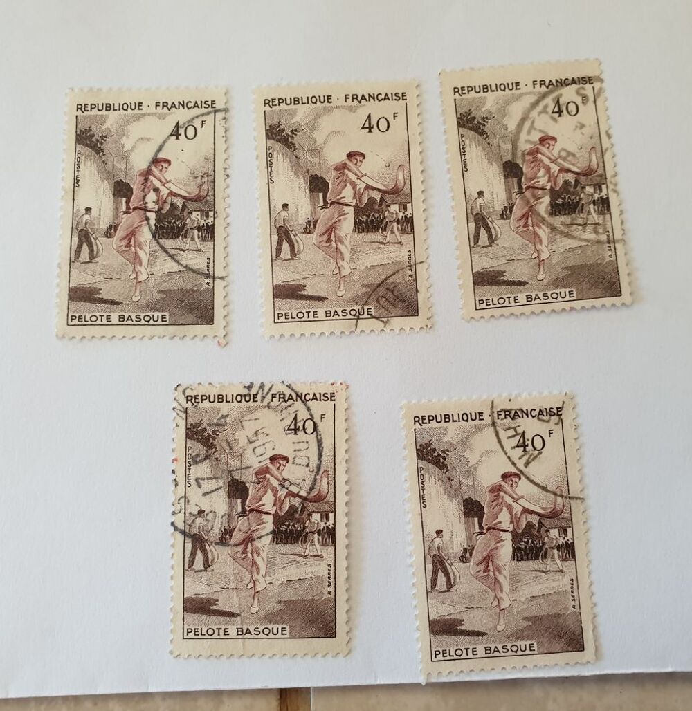 Timbre France Oblit&eacute;r&eacute; 1956 Pelote Basque 40 F lot 0.40 eu 