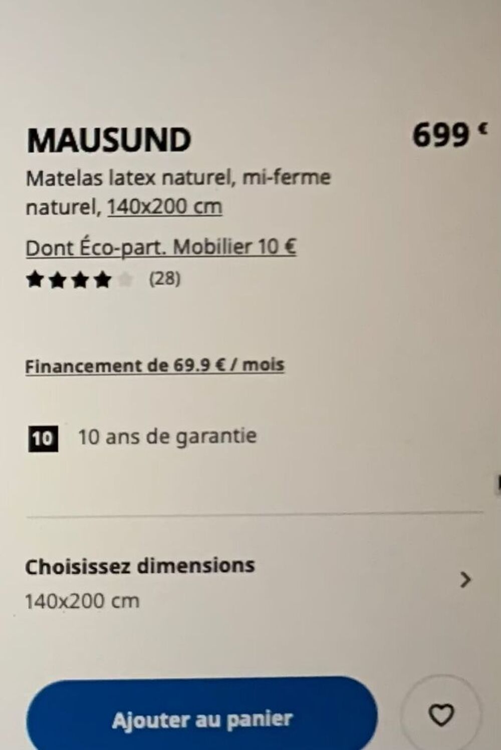 MATELAS LATEX NATUREL 140x200 Meubles