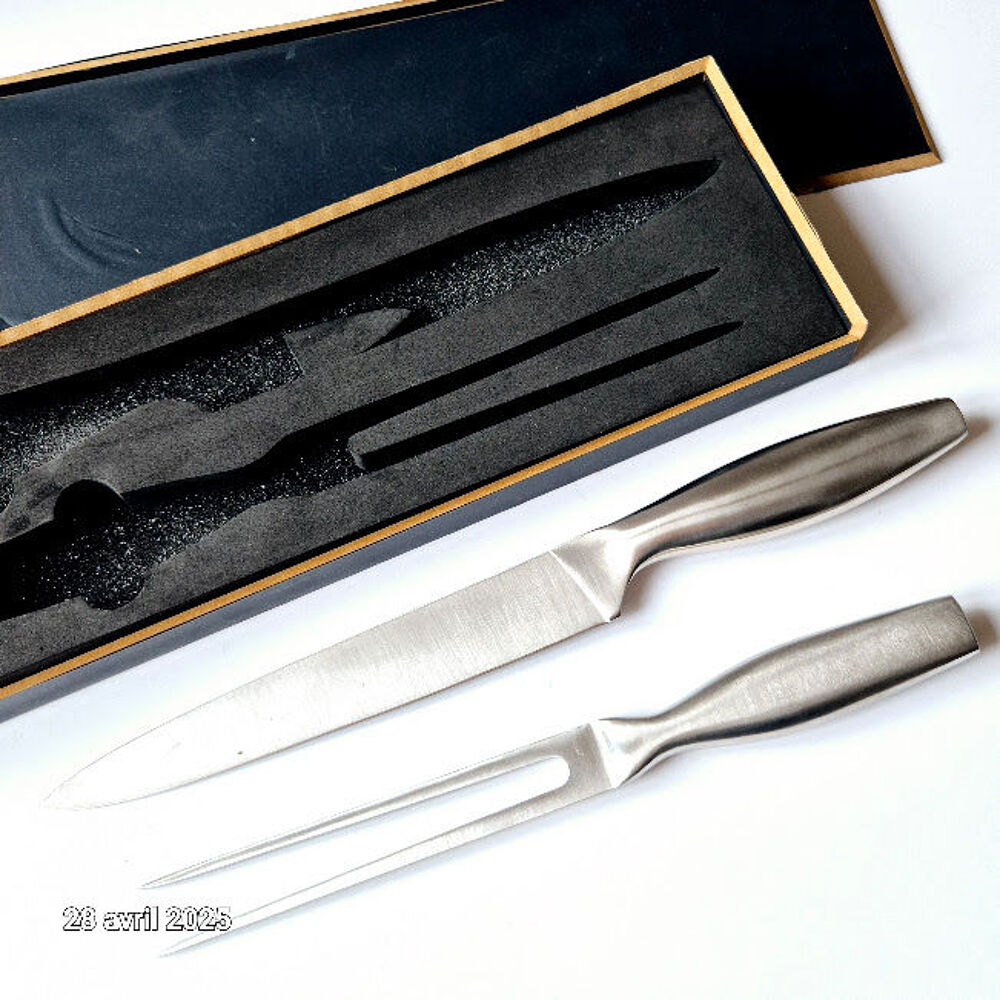 Ensemble couteau &agrave; d&eacute;couper et fourchette en inox massif Cuisine