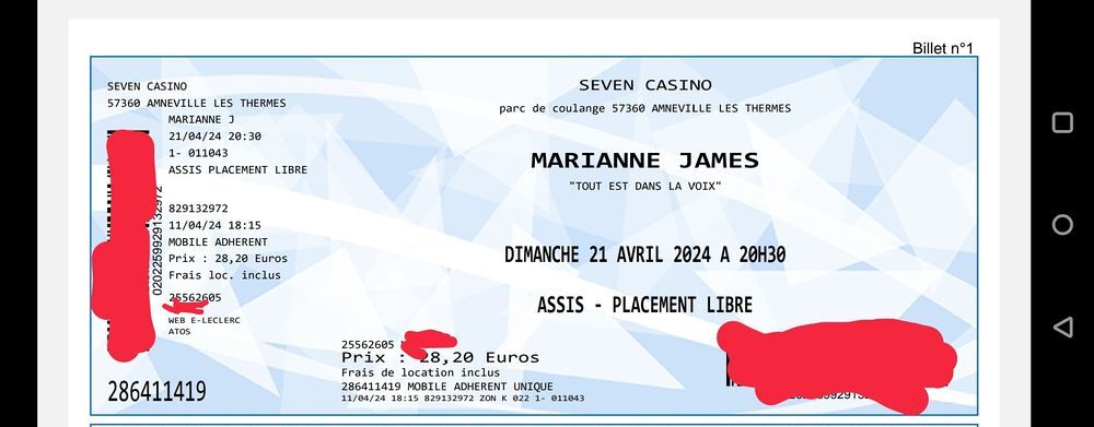 2 places spectacle Marianne James Billetterie