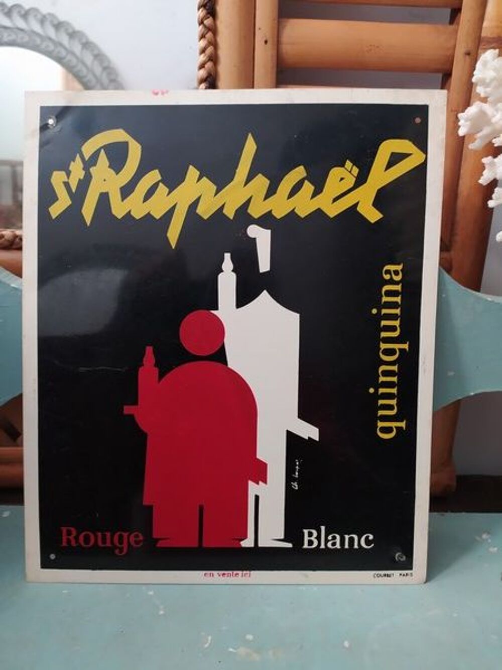 Ancienne Plaque T&ocirc;le Saint-Rapha&euml;l Quinquina Rouge et Blanc
