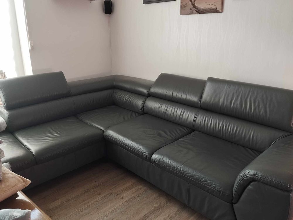 Canap&eacute; d'angle convertible en cuir v&eacute;ritable Meubles