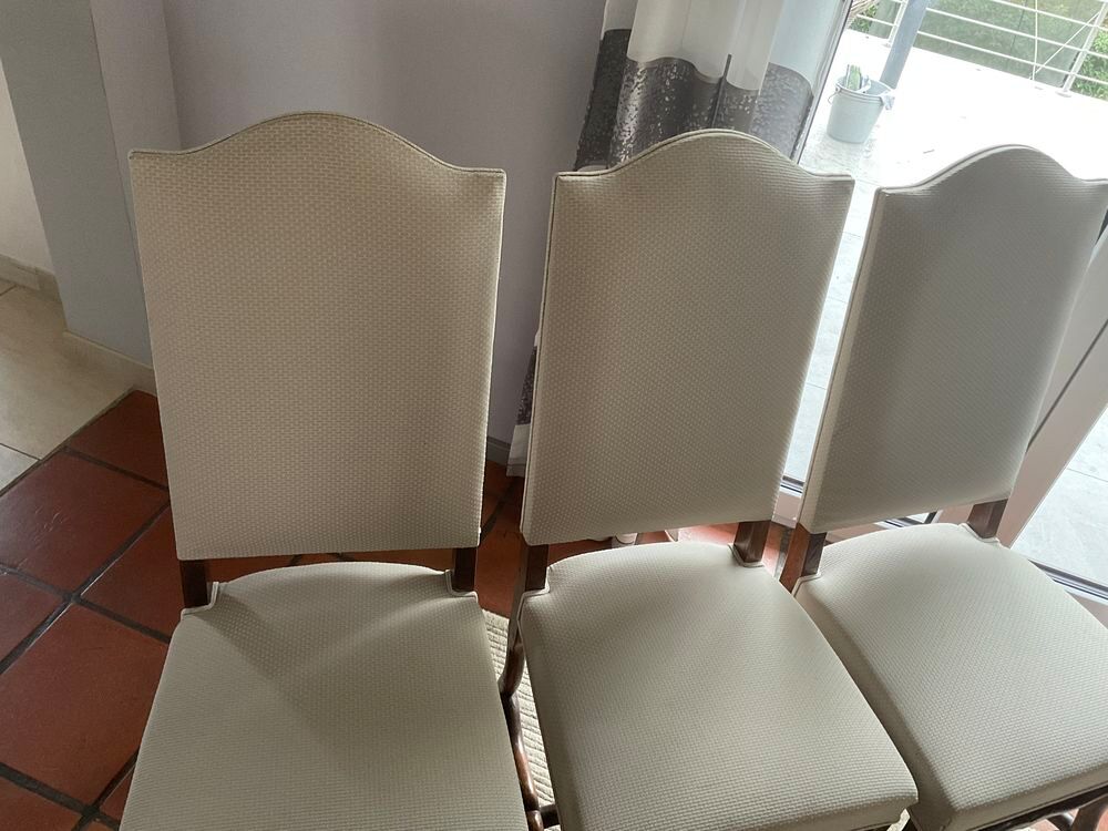 Lot de 6 chaises bois ch&ecirc;ne massiv tissu beige Meubles