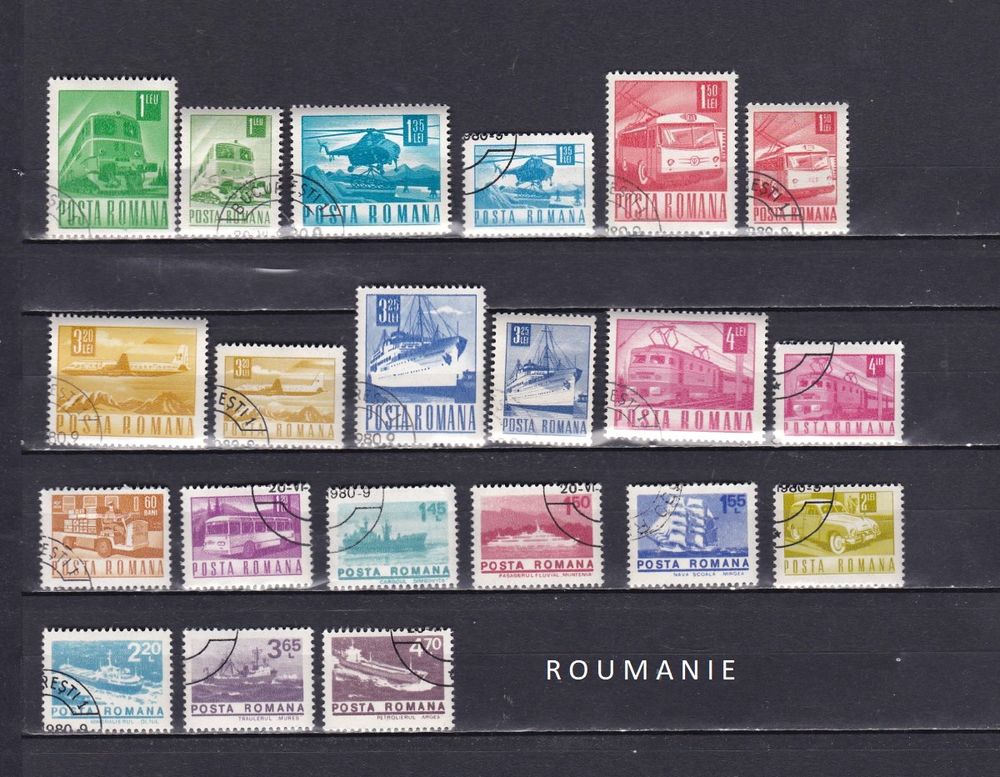 21 timbres de ROUMANIE sur les TRANSPORTS 