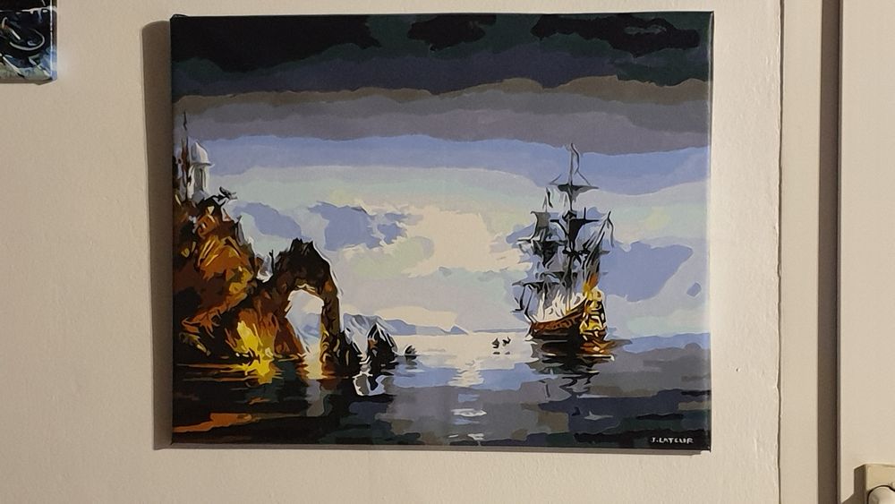 Peinture falaise et voilier - fait main Décoration