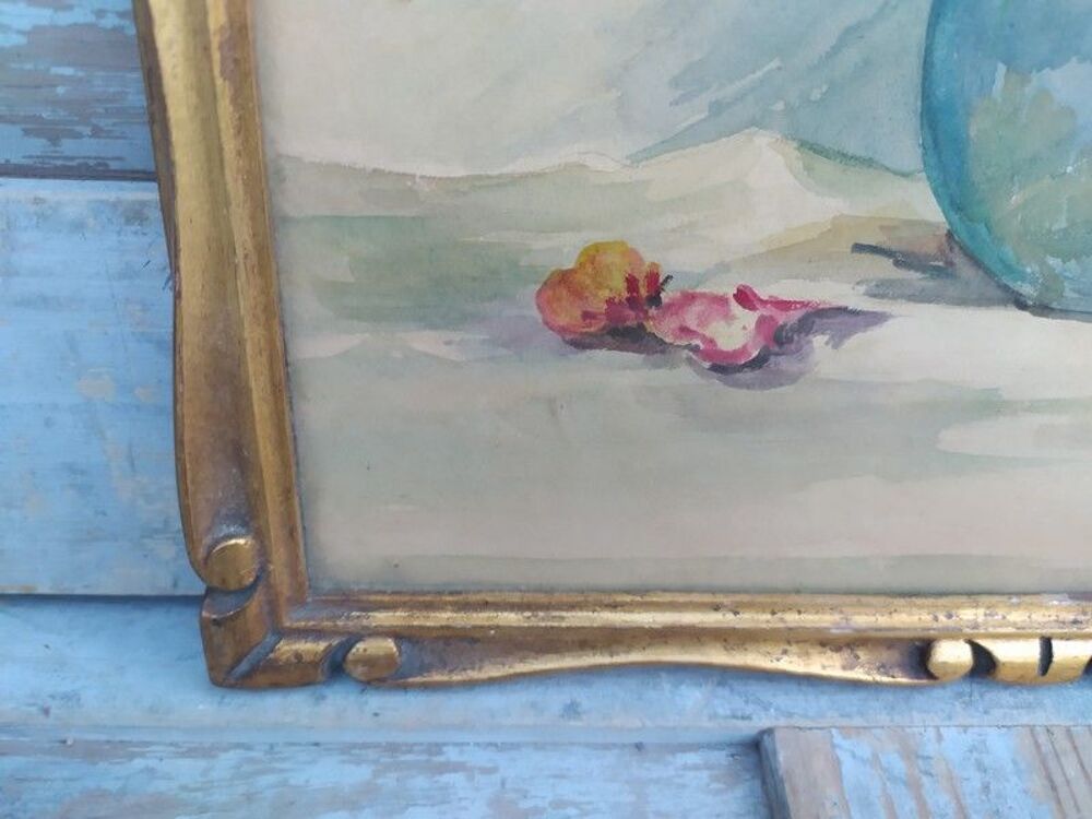 Tableau Aquarelle Bouquet de Fleurs Pens&eacute;es Cadre Dor&eacute; 
Décoration