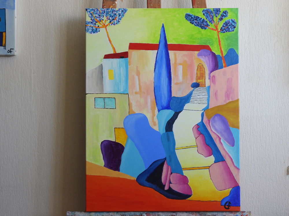 Tableau acrylique sur toile - Village ard&eacute;chois Décoration