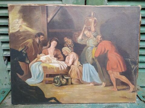 Ancien Tableau Sc�ne Adoration des Bergers d'apr�s Rubens 90 Loches (37)