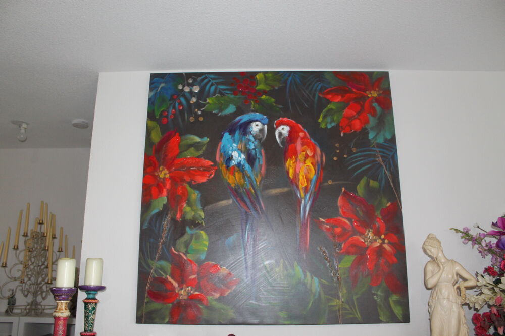 SUPERBE TABLEAU OISEAUX EXOTIQUES Décoration