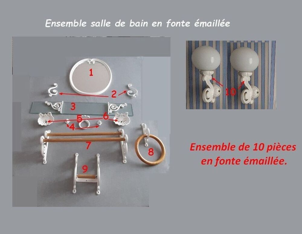 Ensemble salle de bain vintage en fonte &eacute;maill&eacute;e blanche Décoration