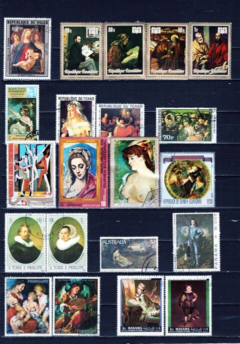 lot de 75 timbres du MONDE sur la PEINTURE 4 Les Églisottes-et-Chalaures (33)