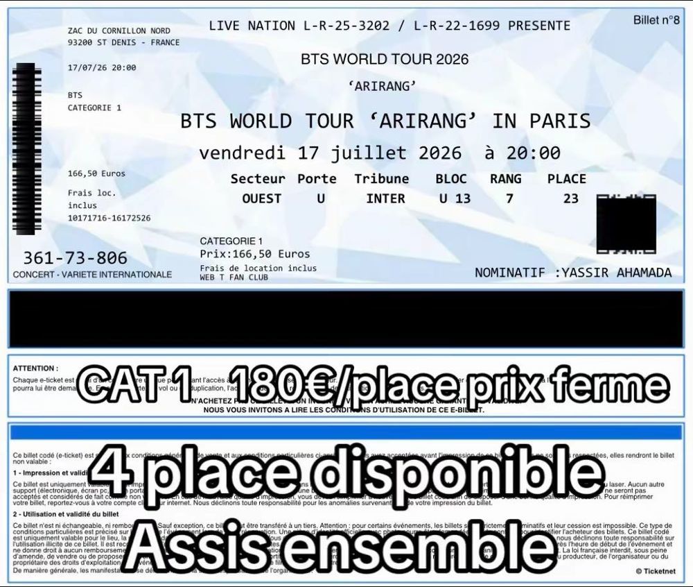place de concert BTS Billetterie