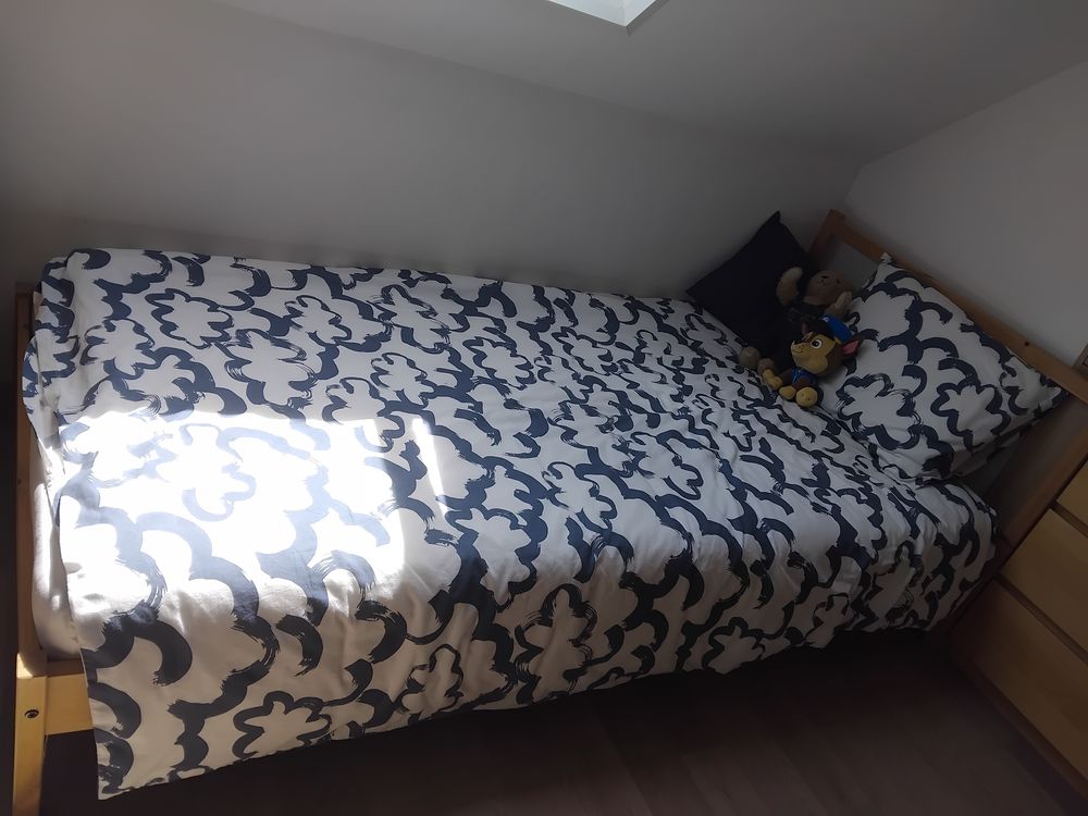 Lit en bois 1 personne : sommier a lattes+matelas neuf 60e Meubles