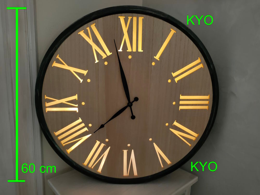 Grande Horloge murale industrielle chiffres romains LED 60cm Décoration