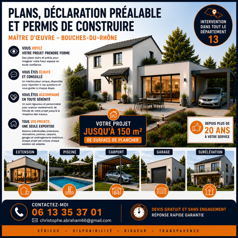 PLANS, D&Eacute;CLARATIONS PR&Eacute;ALABLES ET PERMIS DE CONSTRUIRE 0 13170 Les pennes-mirabeau