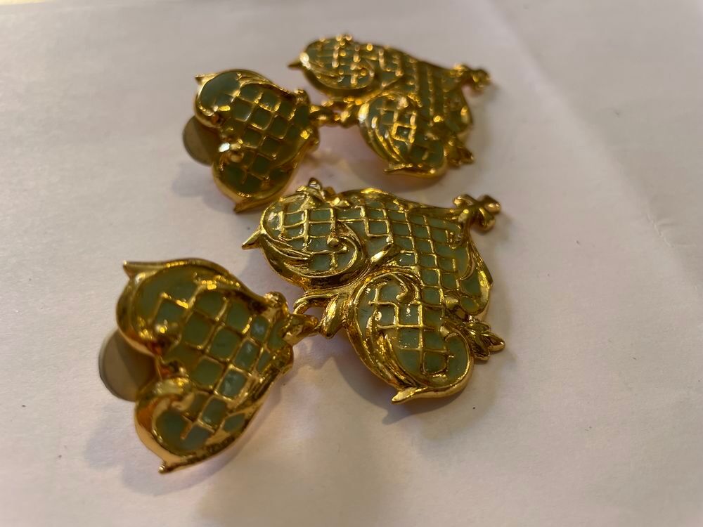 BO Clip coeur croisillons email vert nacr&eacute; + pendant c?ur CL Bijoux et montres