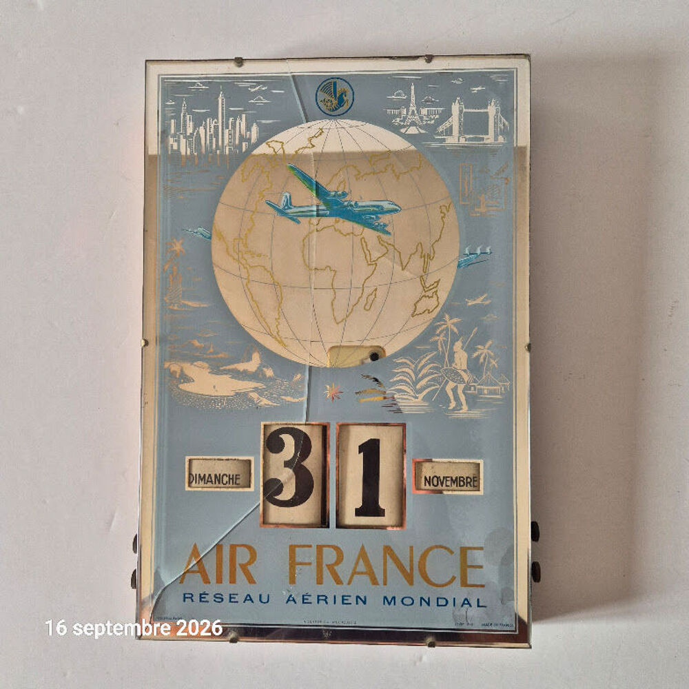 Calendrier perp&eacute;tuel publicitaire Air France en verre &eacute;glomi Décoration