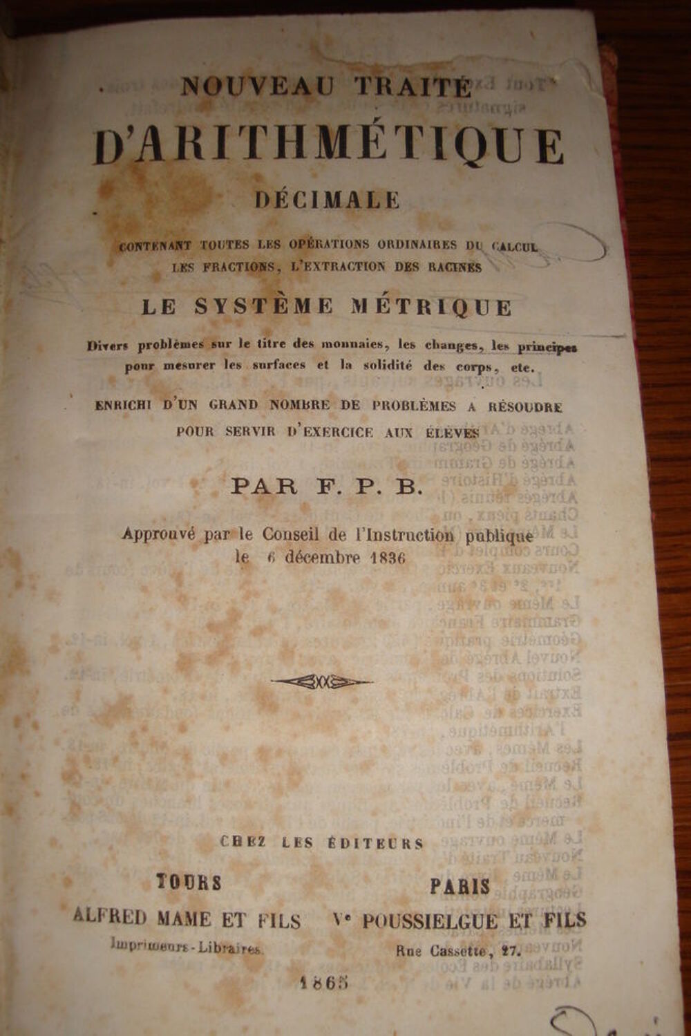 ancien livre d'arithm&eacute;tique d&eacute;cimale 1865 Livres et BD